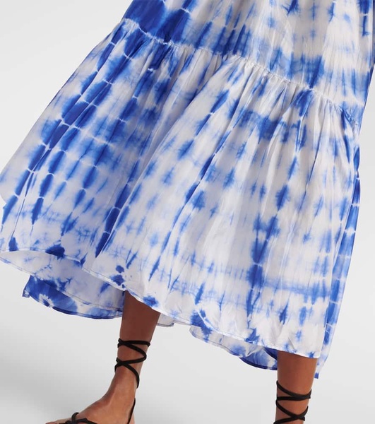 Amelia tie-dye tiered silk midi dress