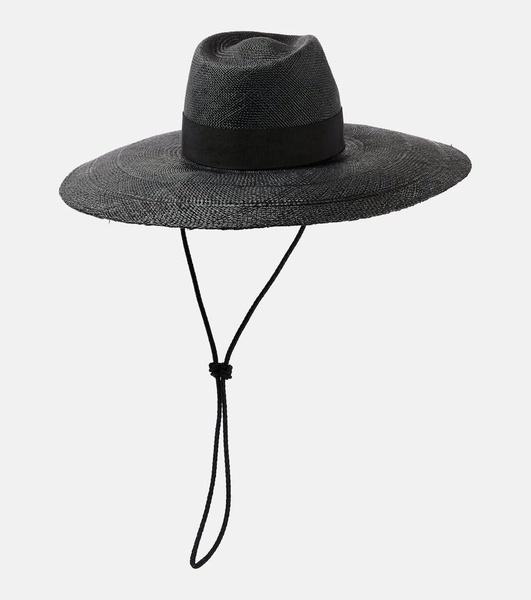 Leather-trimmed straw sun hat