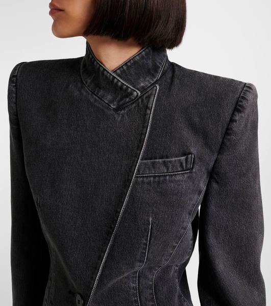 Asymmetric denim blazer