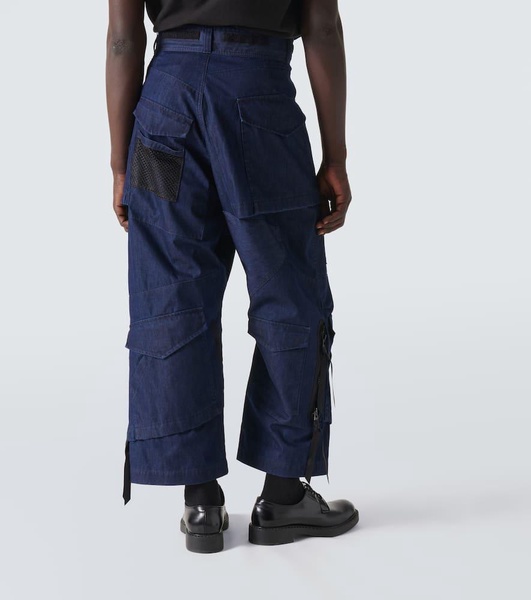 Deconstructed denim cargo pants