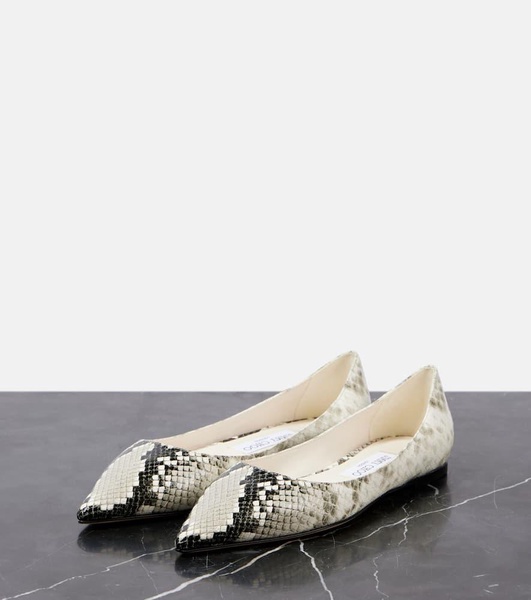 Love snake-effect leather ballet flats