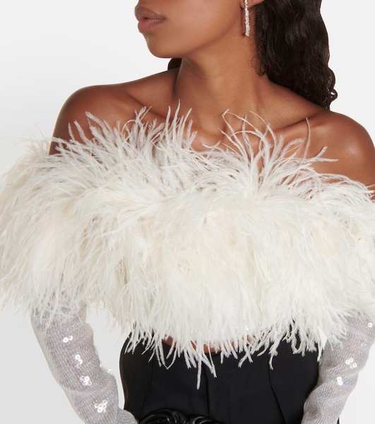 Sequined feather-trimmed crop top