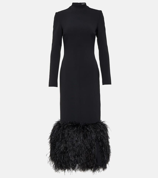 Feather-trimmed cady midi dress