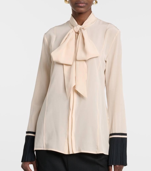 Bow tie-neck silk crêpe blouse