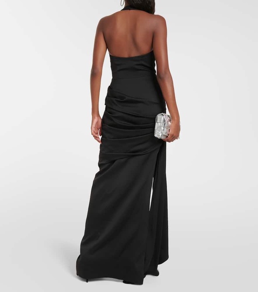 Draped halterneck satin maxi gown