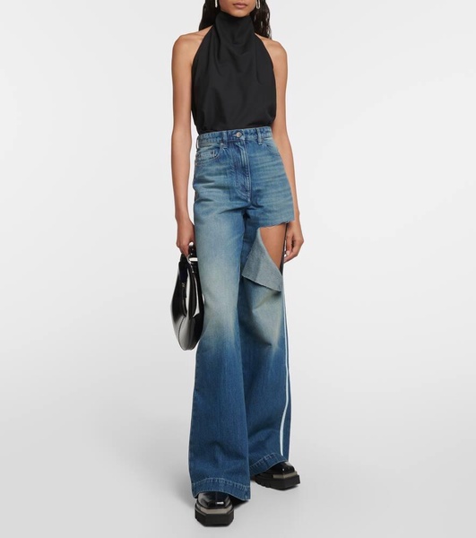 Distressed high-rise wide-leg jeans