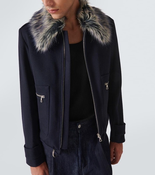 Faux fur-trimmed wool-blend blouson