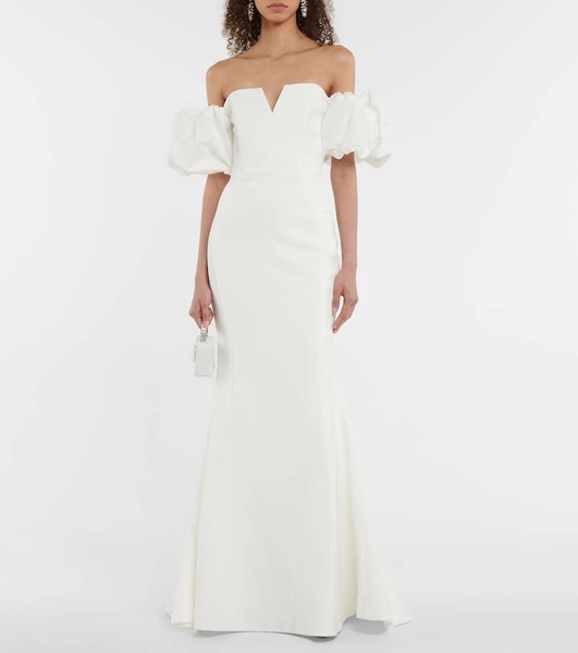 Bridal Genevieve off-shoulder crêpe gown