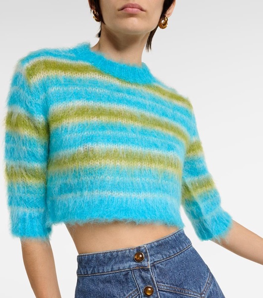 Striped cropped mohair-blend sweater 