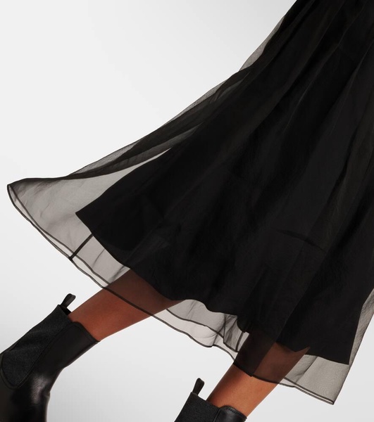 Pleated silk organza midi skirt