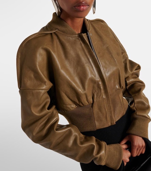 Flight cropped leather bomber jacket