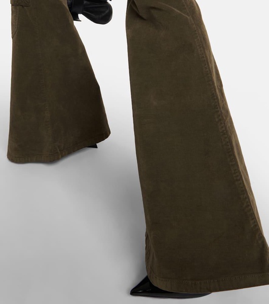 Low-rise velvet flared cargo pants