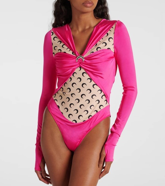 Marine Serre Crescent Moon Print Panelled Draped Bodysuit