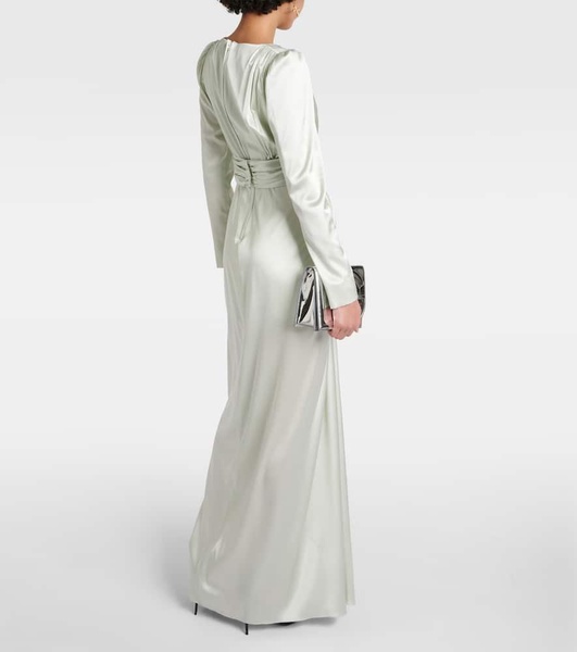 Gathered front-slit silk-blend gown