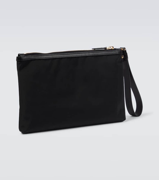 Logo leather-trimmed pouch