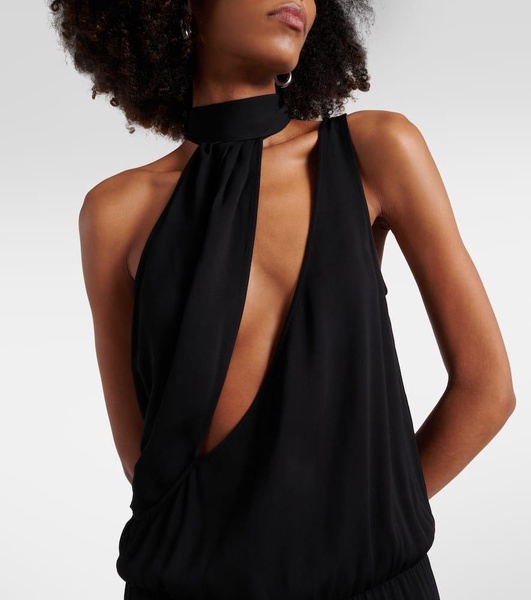 Draped halterneck side-slit gown