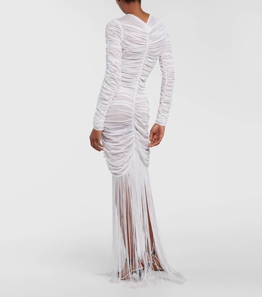 Guisa fringed shirred silk-blend gown