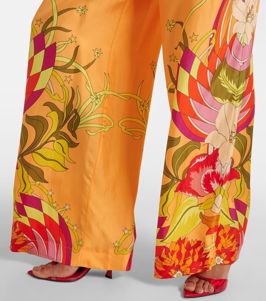 Floral silk satin wide-leg pants