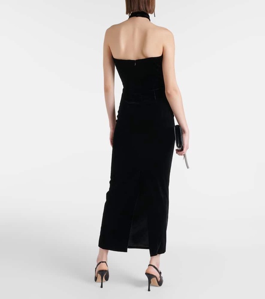 Bow-detail velvet midi dress