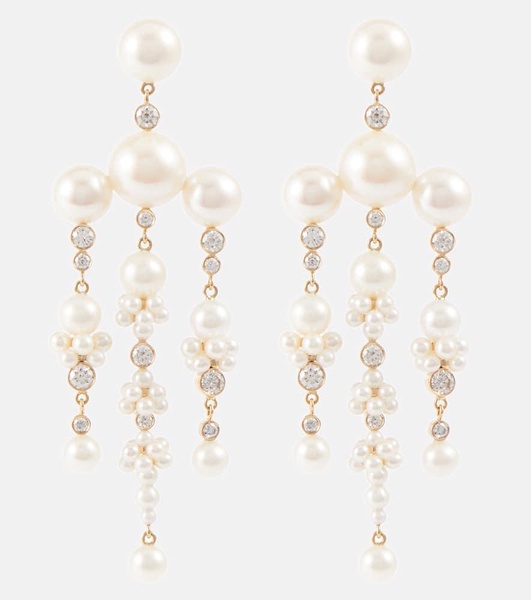 Jardin de Rêve 14kt gold earrings with diamonds and pearls