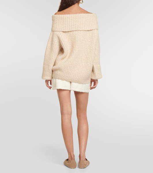 Off-shoulder ribbed-knit cashmere sweater