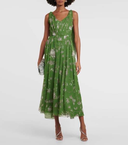 Floral caped silk maxi dress