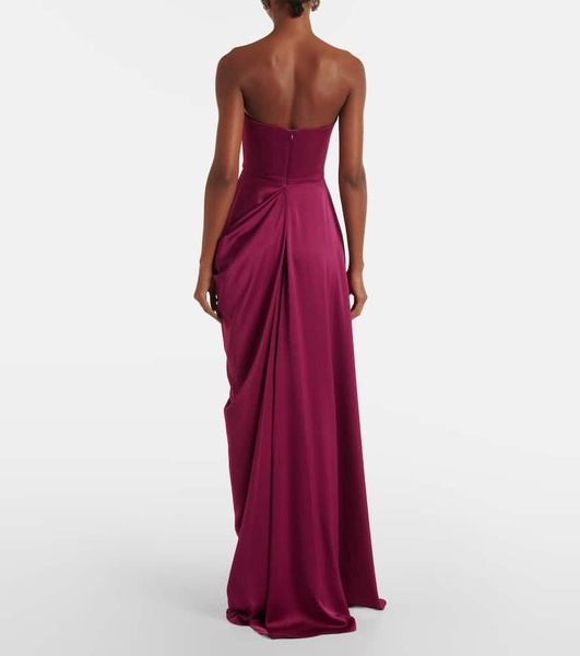 Draped satin crêpe bustier gown