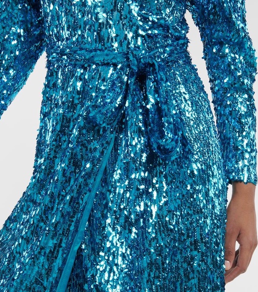 ROTATE V-Neck Sequin Embellished Midi Dress