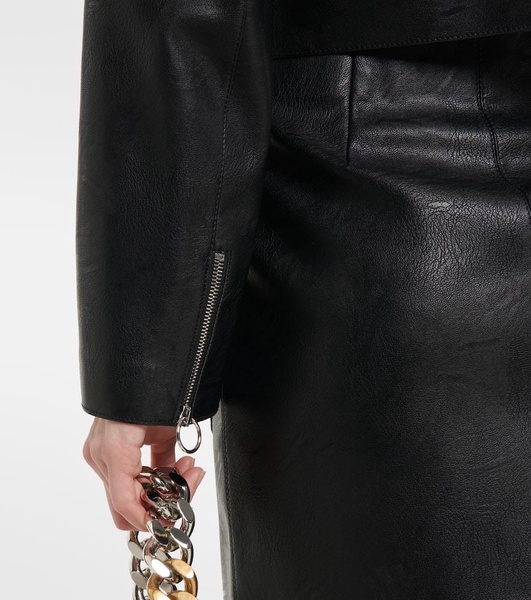 Faux leather shirt jacket