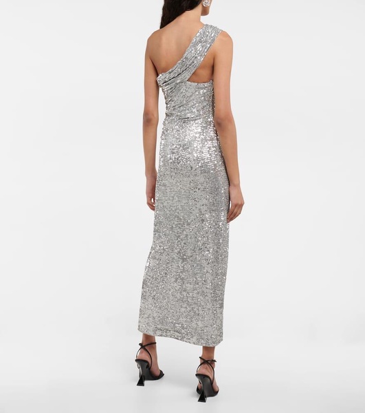 Embellished asymmetric midi dress