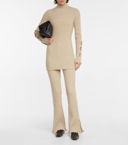 Ribbed-knit wool-blend flared pants