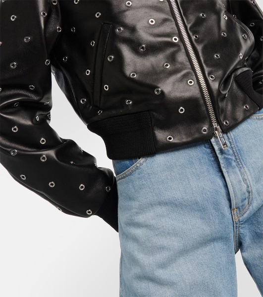 Studded leather bomber jacket