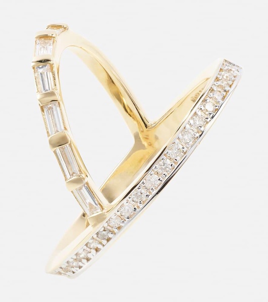 14kt Y-bar gold ring with diamonds