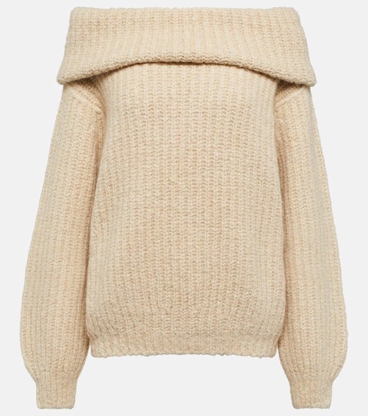 Off-shoulder ribbed-knit cashmere sweater