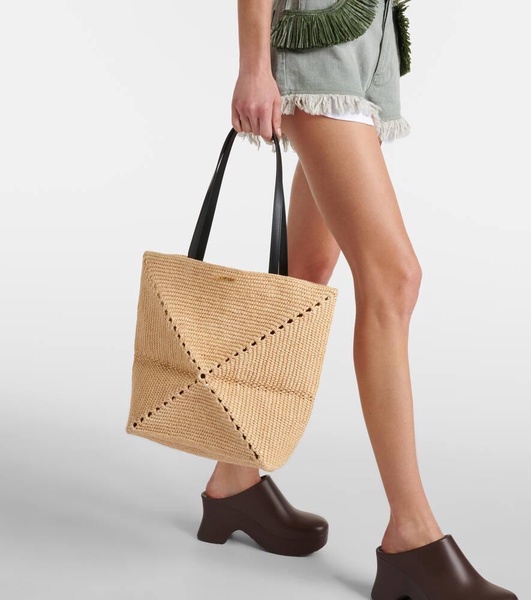 Paula's Ibiza Puzzle Fold raffia tote bag