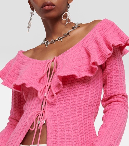 Ruffle-trimmed wool top