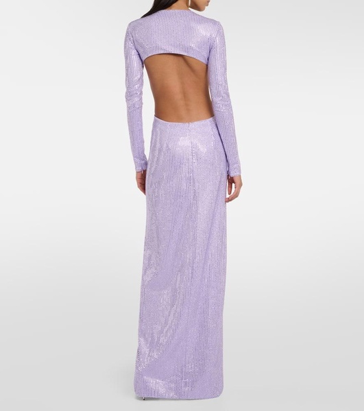 Crystal-embellished cutout jersey gown