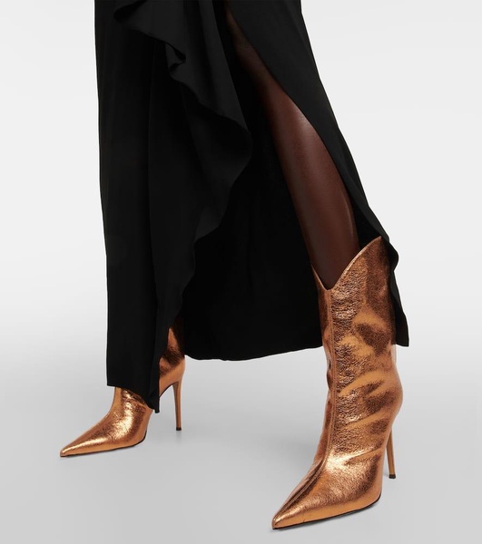 Metallic leather ankle boots