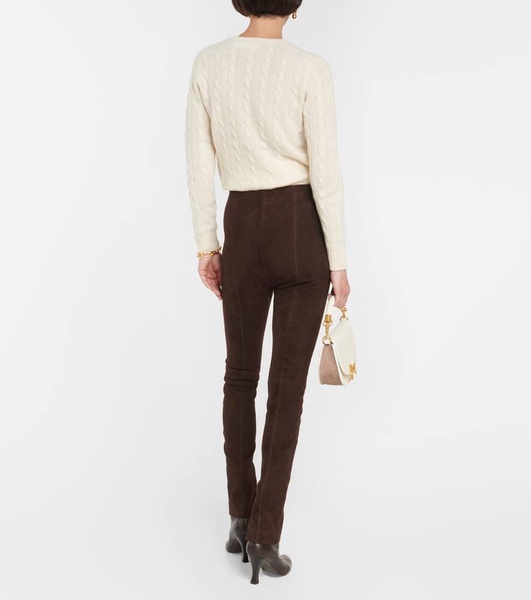 High-rise skinny suede pants