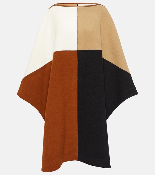 Colorblocked wool-blend cape