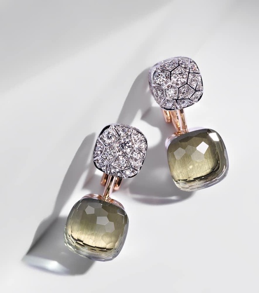 Nudo 18kt rose and white gold earrings with prasiolites and diamonds