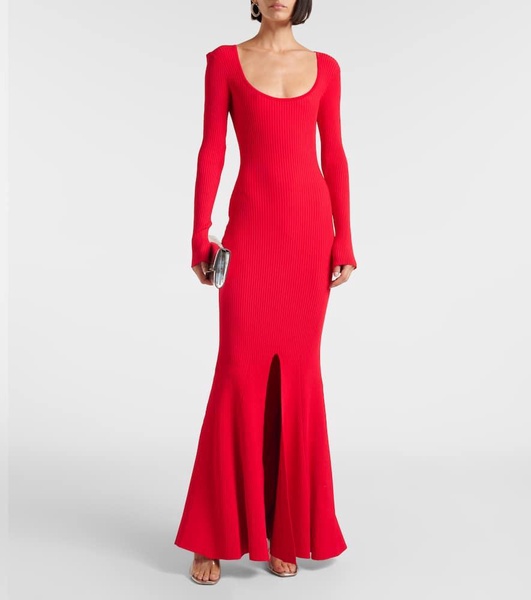 Open-back ribbed-knit gown