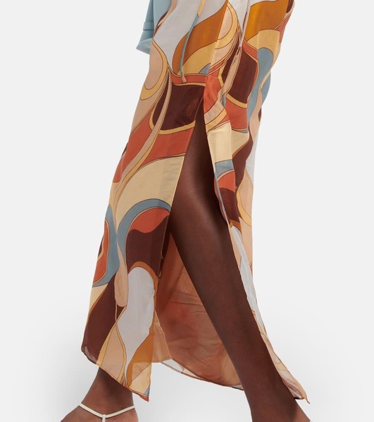 Printed cotton and silk midi dress