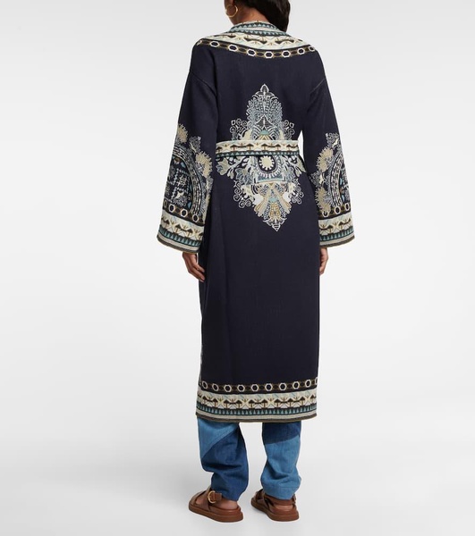 Jacquard silk and linen-blend robe