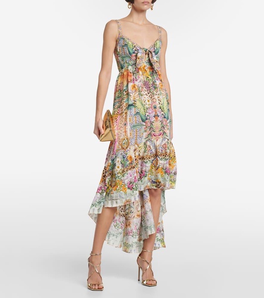 Asymmetric printed silk midi dress