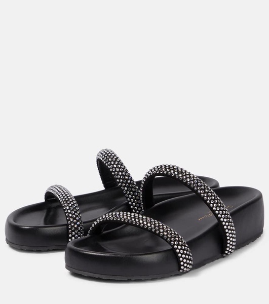 Embellished leather platform slides