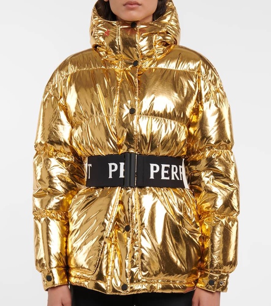 Metallic belted down parka