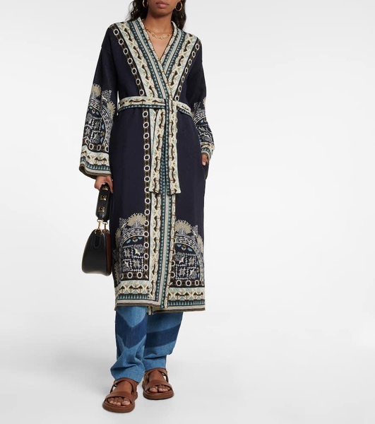 Jacquard silk and linen-blend robe