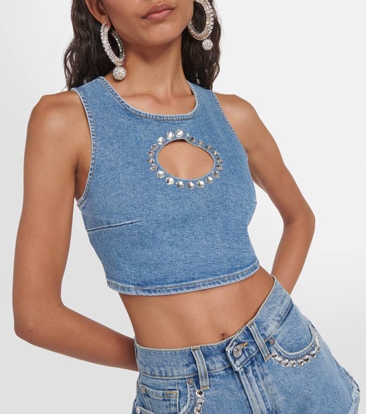 Embellished denim crop top