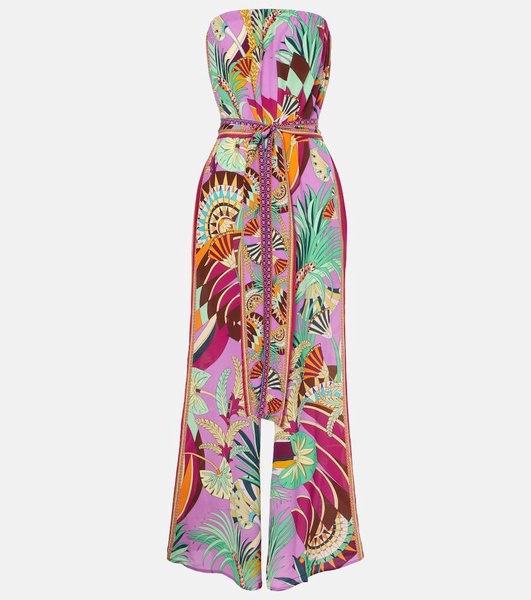 Printed strapless silk jumpsuit